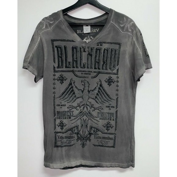 Blackarv Darkness Industries Mens Gray V-Neck Short Sleeve TShirt Size S Graphic - Picture 1 of 7